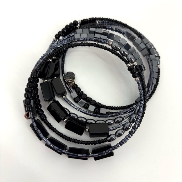 Hematite, Black Onyx, and Bead Wired Wrap Around Bracelet - Picture 4 of 10